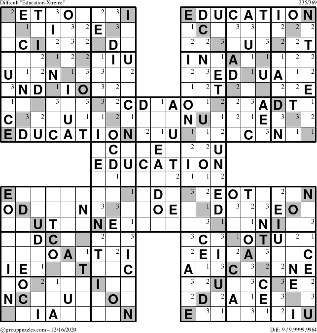 The grouppuzzles.com Difficult Education-Xtreme puzzle for Wednesday December 16, 2020 with the first 3 steps marked