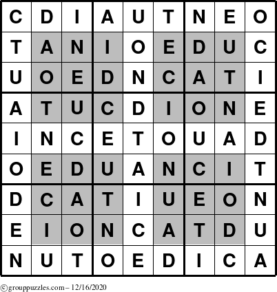 The grouppuzzles.com Answer grid for the HyperEducation-i23 puzzle for Wednesday December 16, 2020