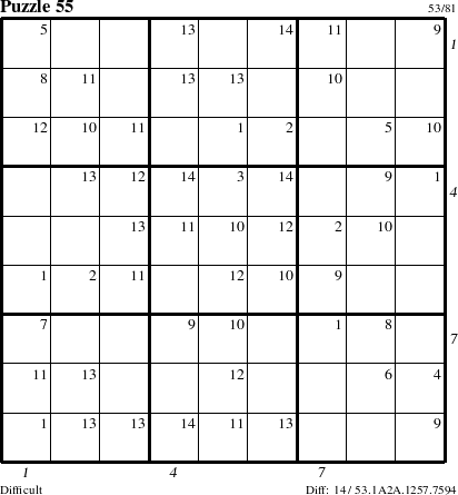 Step-by-Step Instructions for Puzzle 55 with all 14 steps marked