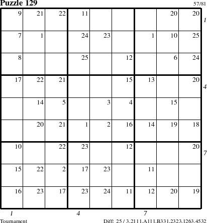 Step-by-Step Instructions for Puzzle 129 with all 25 steps marked